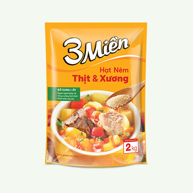 Hạt Nêm 3 Miền Thịt và Xương gói  2 kg Thùng 4 gói